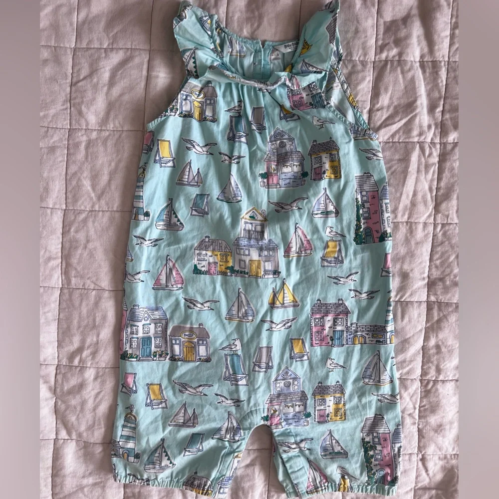 Baby Boden Sailboat & Seaside Coastal Beach House Print Baby Romper - 18-24 M
